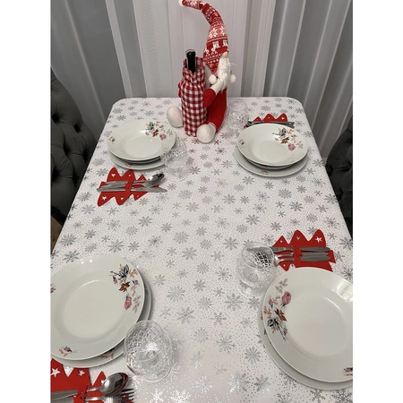 Obrus Świąteczny na Stół Boże Narodzenie Święta Biały Śnieżynki 220x140 cm RUHHY