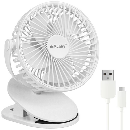 Wentylator Bezprzewodowy z Klipsem Wiatrak Biurkowy Stojący USB -C 1200mAh Ruhhy 25566