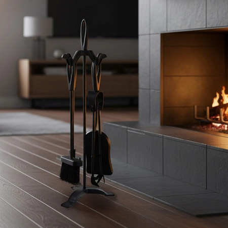 Przybory Kominkowe Retro Akcesoria do Kominka Pieca z Żeliwa Vintage Stojak Kaminer 25969