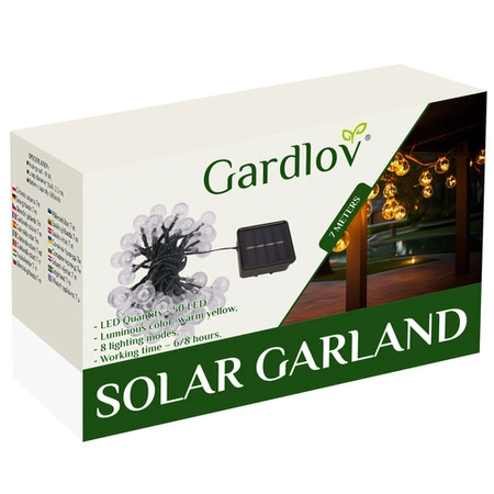 Girlanda Solarna 50 LED Ogrodowa Lampki Solarne Kuli Ogrodowe Świetlna GARDLOV