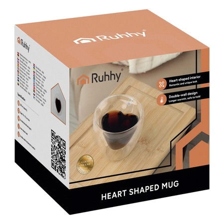 Szklanka Termiczna 240 ml Ruhhy Kawy Herbaty SERCE Podwójne Dno na Prezent 26906