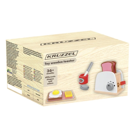 Drewniany Toster Zestaw + Akcesoria z Akcesoriami na Prezent dla Dzieci KRUZZEL