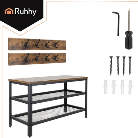 Szafka Regał na Buty z Wieszakami Ruhhy Ławka Brązowa Loft Industrial