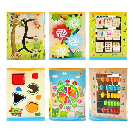 Kostka Drewniana Edukacyjna Sorter 8w1 Montessori Labirynt Skrzynka Zegar KRUZZEL