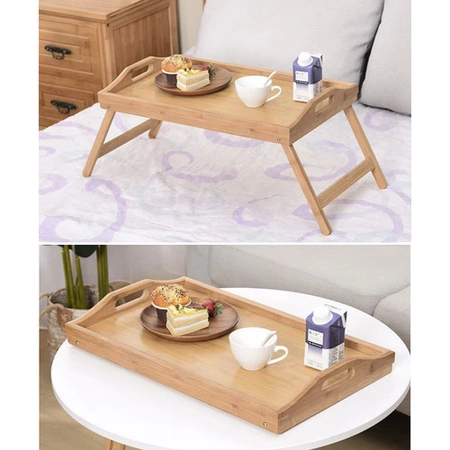 Stolik Śniadaniowy pod Laptop do Łóżka Bambusowy Drewniany Składany Taca XL RUHHY