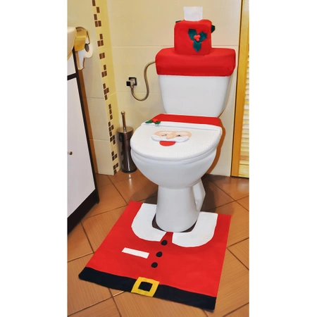 Łazienkowy Zestaw Świąteczny Dywanik WC Mikołaj Pokrowiec Święty Łazienki RUHHY