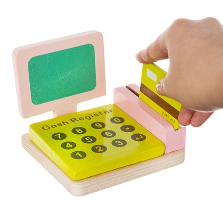 Supermarket Sklep Stragan dla Dzieci Drewniany Kasa Owoce + Akcesoria Duży KRUZZEL