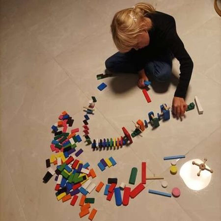 Klocki Drewniane Układanka Domino Kolorowe Duża Gra dla Dzieci Zestaw Torba KRUZZEL