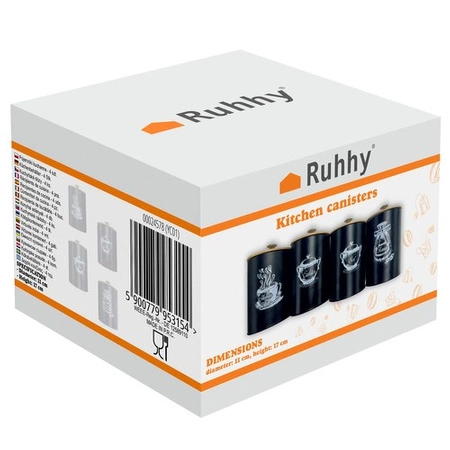 Zestaw Pojemników Metalowych 4 Pojemniki na Żywność Kawa Herbata Sól Cukier RUHHY