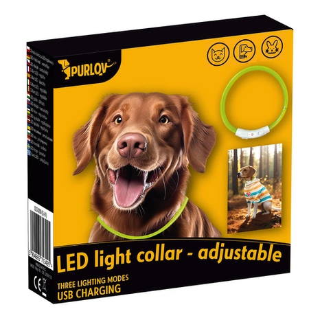 Obroża dla Psa Świecąca LED Kota USB Regulowana 70 cm Ładowana z Regulacją PURLOV