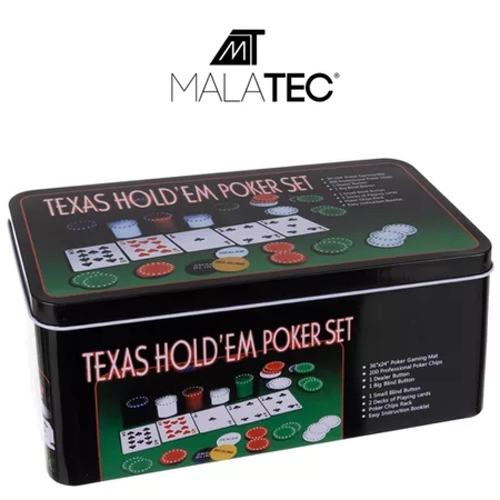 Zestaw do Pokera 200 Żetonów Karty Żetony do Gry Texas Poker Kostki + Mata MALATEC