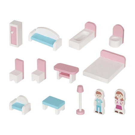 Domek dla Lalek Drewniany Duży Oświetlenie LED Mebelki Akcesoria 3 Poziomy Kruzzel 26364