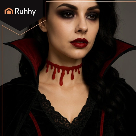 Krwawy Naszyjnik na Halloween Rana Choker Ociekająca Krew Podcięte Gardło