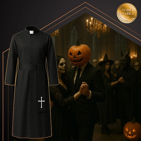 Strój Księdza Karnawałowy Sutanna Ksiądz dla Dorosłych Kostium na Halloween Ruhhy 26174
