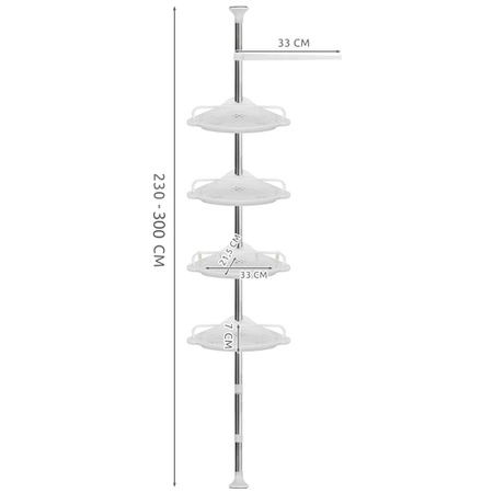 Półka Łazienkowa Narożna Teleskopowa Prysznic Regulowana Wysokość 230-300cm RUHHY
