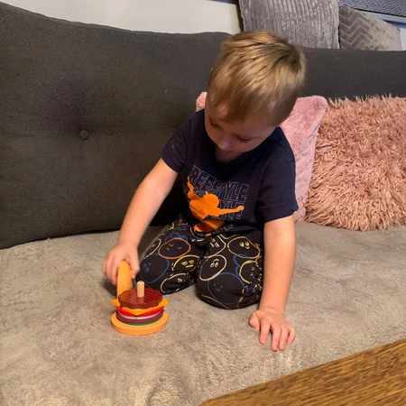 Burger Drewniany Duży Restauracja Układanka Sorter 8 el. 10 Kart dla Dzieci KRUZZEL