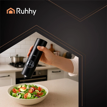 Elektryczny Młynek do Pieprzu i Soli Zestaw 2 szt Ceramiczny Precyzyjny LED Ruhhy 25558