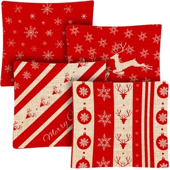 Poszewka na poduszkę 40x40 cm lniana, świąteczna, ozdobna poszewka jasiek na Boże Narodzenie, zestaw 4 szt! RUHHY