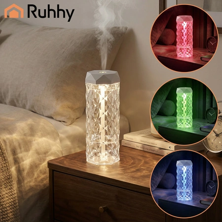Nawilżacz Powietrza Lampka Nocna Kryształowa Diament Lampa LED z Efekt Róży RUHHY