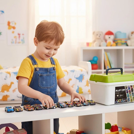 Samochodziki Resoraki z Napędem ISO TRADE 50 szt Metalowych Aut + Organizer