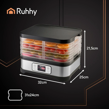 Suszarka do Grzybów Owoców Warzyw Ziół Duża Tacki + Maty Sita Nóż Szczypce Ruhhy 25929