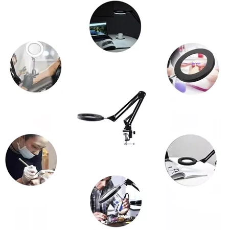 Lampa LED Lupa Kosmetyczna Szkło Powiększające Lampka Kreślarska Biurkowa IZOXIS