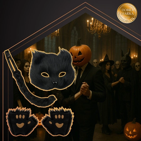 Strój Kota Lisa Wilka RUHHY Czarny Maska Ogon Łapki Przebranie 4w1 Therian