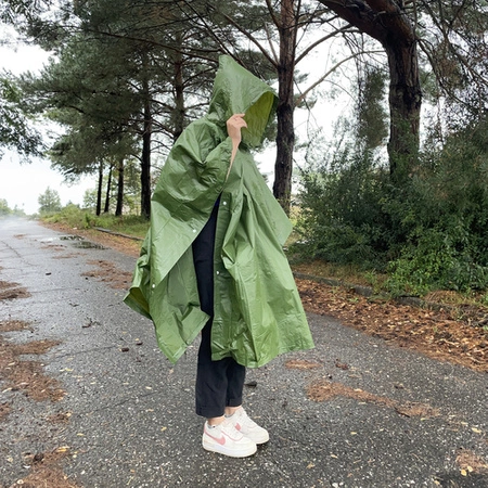 Ponczo Przeciwdeszczowe Peleryna Płaszcz Poncho na Rower z Kapturem Olive TRIZAND