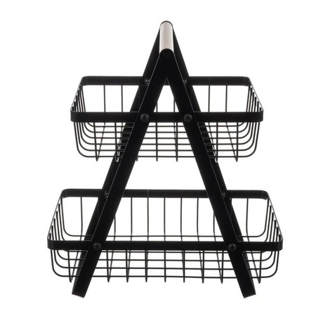 Kosz na Owoce Koszyk Czarny Metalowy i Warzywa 2 Piętrowy Loft Dwupoziomowy RUHHY