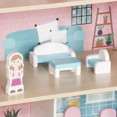 Domek dla Lalek Drewniany Duży Oświetlenie LED Mebelki Akcesoria 3 Poziomy Kruzzel 26364