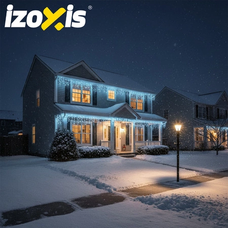Lampki Choinkowe 300 LED Flash 15m IZOXIS Zew Sople Kurtyna Zimne Białe