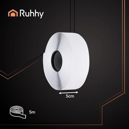 Taśma Rzep z Klejem Samoprzylepna 50 mm Biała 5 mb Zestaw Haczyk Pętelka Ruhhy 25807