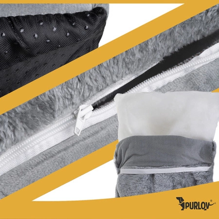 Domek Legowisko Dla Kota Purlov Pluszowa Budka Posłanie z Poduszką Szary