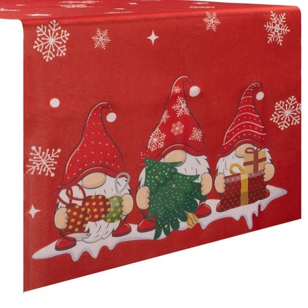 Bieżnik Świąteczny na Stół Obrus Święta 220x40 cm Skrzaty Krasnal Czerwony RUHHY
