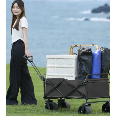 Ogrodowy Wózek Transportowy Plażowy Składany Turystyczny Duży Czarny