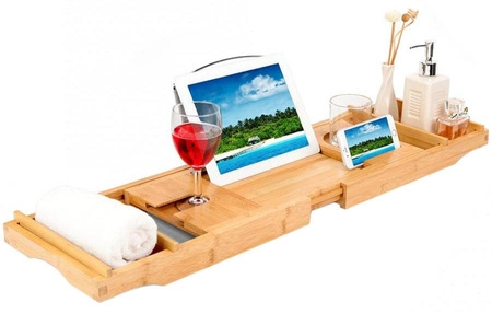 Duża Półka na Wannę Regulowana Bamboo SPA Nakładka RUHHY