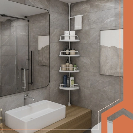 Półka Łazienkowa pod Prysznic Narożna Teleskopowa Biała Regał do Łazienki Ruhhy 26639