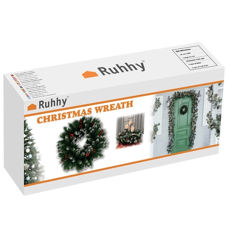 Stroik Świąteczny Wianek na Drzwi Dekoracyjny Ozdobny Ozdoba 45cm Ośnieżony RUHHY