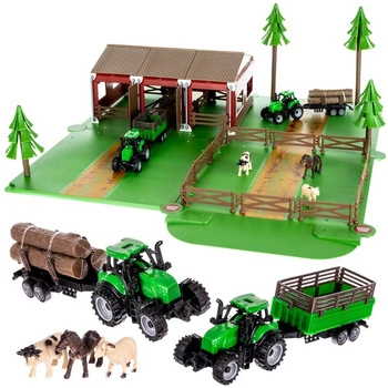 Farma Zagroda Zwierzątka Zwierzęta Traktor Przyczepa Figurki Krowa Koń 102 KRUZZEL