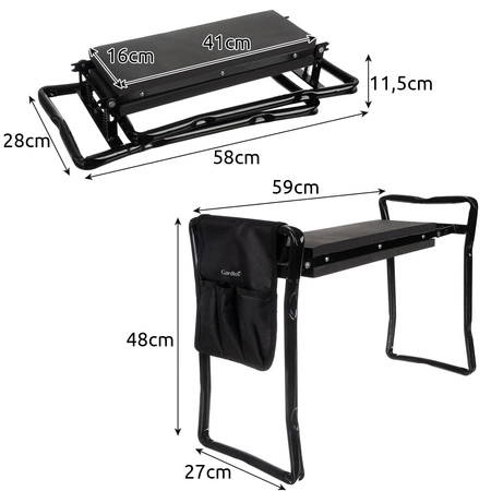 Klęcznik Ogrodowy Taboret Krzesło Składany Stołek 3w1 Ławka + Przybornik GARDLOV