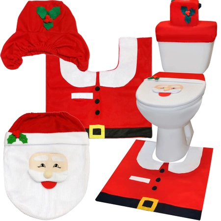 Łazienkowy Zestaw Świąteczny Dywanik WC Mikołaj Pokrowiec Święty Łazienki RUHHY