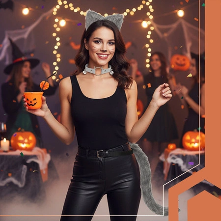 Strój Kota Lisa Wilka RUHHY Ogon Uszy Choker Szary Przebranie 3w1 Therian