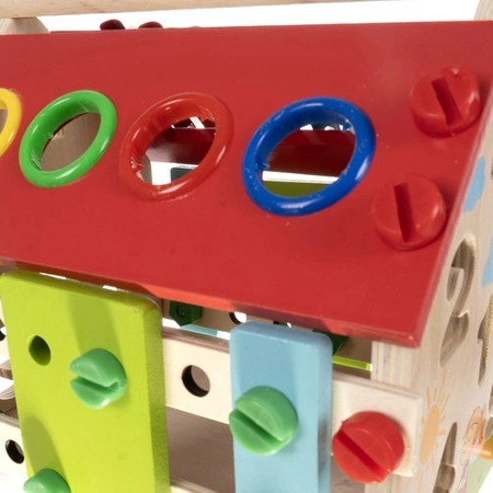 Sorter Drewniany Domek Edukacyjny Cyfry Kostka Cymbałki Kulki dla Dzieci KRUZZEL