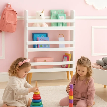 Regał na Zabawki Książki Biały dla Dzieci Półka Szafka z 3 Półkami 95 cm