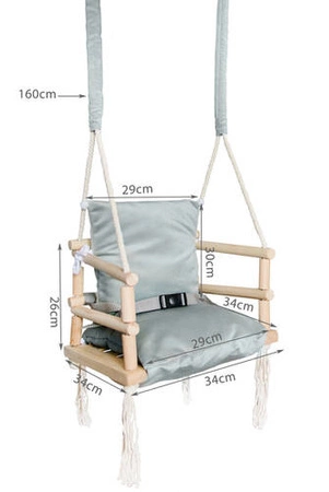 Huśtawka dla Dziecka Dzieci do Domu Pokoju Ogrodu Grey Pasy Bezpieczeństwa KRUZZEL