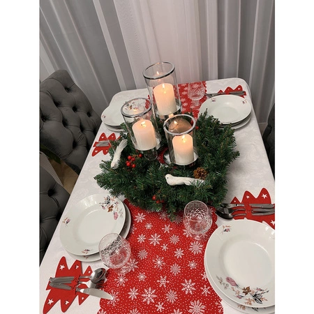 Bieżnik Świąteczny na Stół Obrus na Święta Czerwony Wigilijny Śnieg 220x35 RUHHY