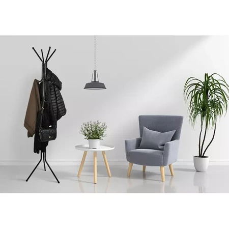 Wieszak Stojak Podłogowy na Ubrania Stojący Loft na Kurtki Ubrania Czarny RUHHY