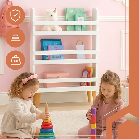 Regał na Zabawki Książki Biały dla Dzieci Półka Szafka z 3 Półkami 95 cm