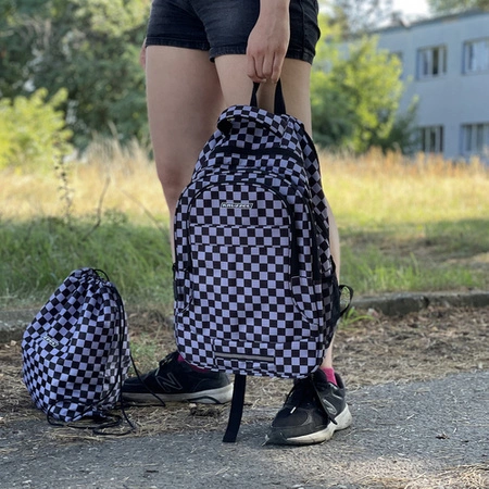 Plecak Szkolny Sportowy Młodzieżowy + Worek Pojemny 22l Czarny w Kratkę KRUZZEL