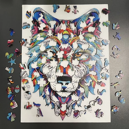 Puzzle Drewniane Układanka Edukacyjna Klocki dla Dzieci Dorosłych Gra Wilk KRUZZEL